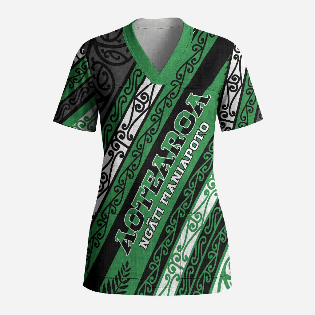 Personalised Aotearoa Ngati Maniapoto Scrub Top New Zealand Maori Tribal Fern Pattern DT05 Adult Green - Polynesian Pride