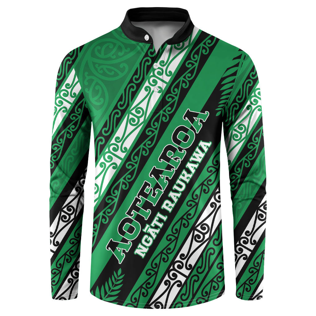 Personalised Aotearoa Ngati Raukawa Button Sweatshirt New Zealand Maori Tribal Fern Pattern DT05 Green - Polynesian Pride