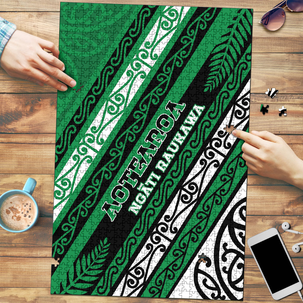Aotearoa Ngati Raukawa Puzzle New Zealand Maori Tribal Fern Pattern DT05 Green - Polynesian Pride