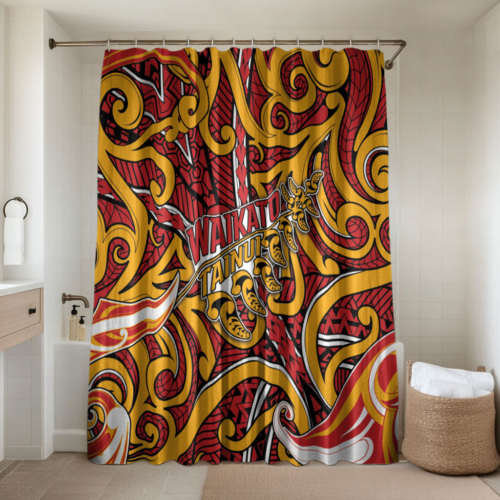 Aotearoa Waikato Tainui Bathroom Set Maori Tribal Pattern Koru Motif DT05 Shower Curtain Only Yellow - Polynesian Pride