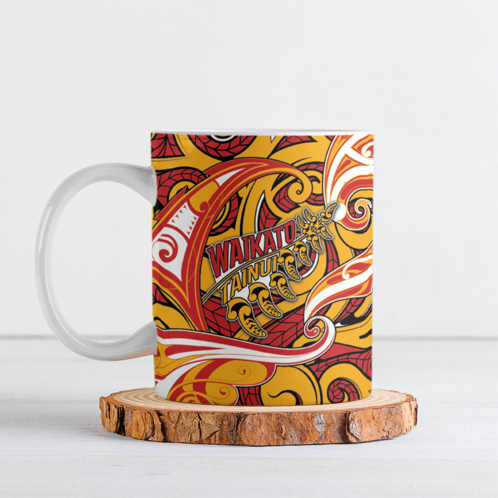 Custom Aotearoa Waikato Tainui Ceramic Mug Maori Tribal Pattern Koru Motif DT05 Yellow - Polynesian Pride