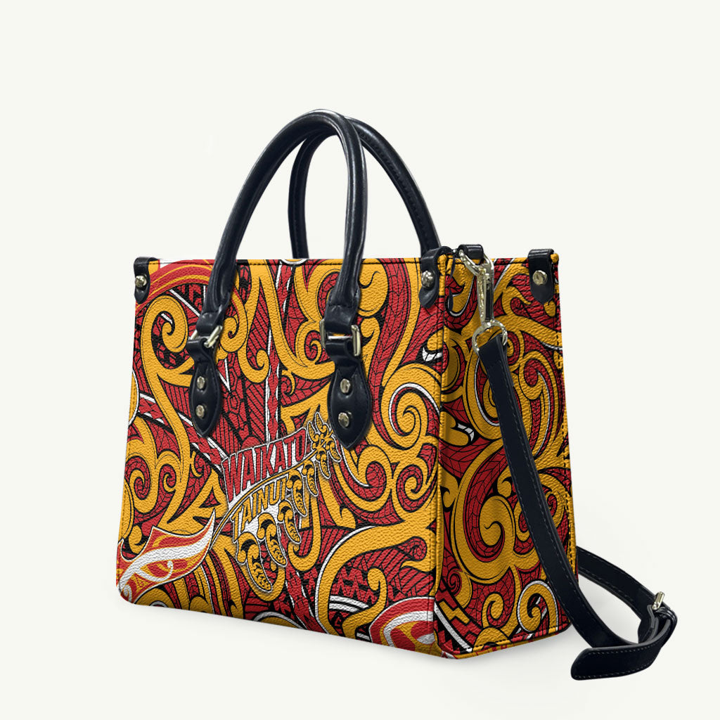 Aotearoa Waikato Tainui Leather Bag Maori Tribal Pattern Koru Motif DT05 Yellow - Polynesian Pride