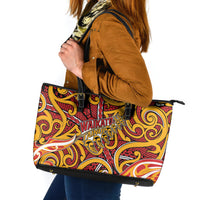 Aotearoa Waikato Tainui Leather Tote Bag Maori Tribal Pattern Koru Motif DT05 Yellow - Polynesian Pride