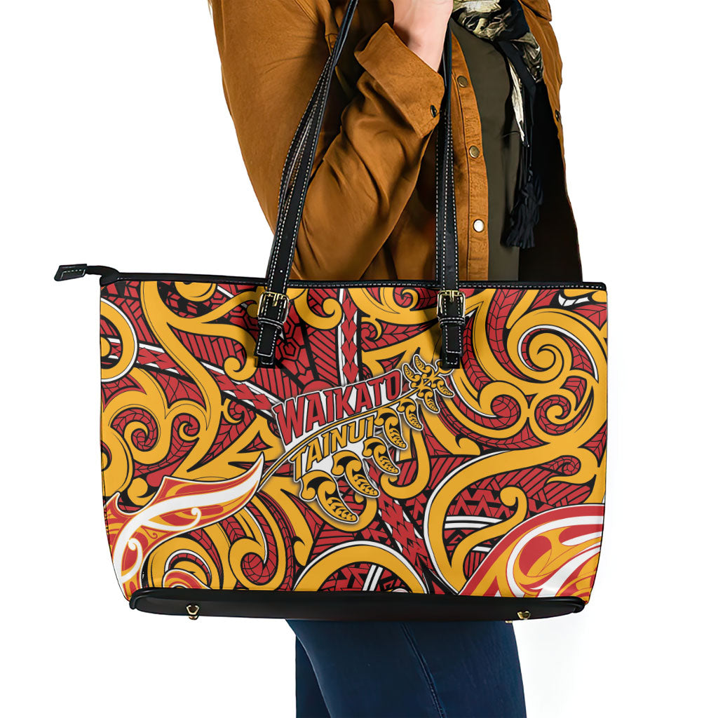 Aotearoa Waikato Tainui Leather Tote Bag Maori Tribal Pattern Koru Motif DT05 - Polynesian Pride