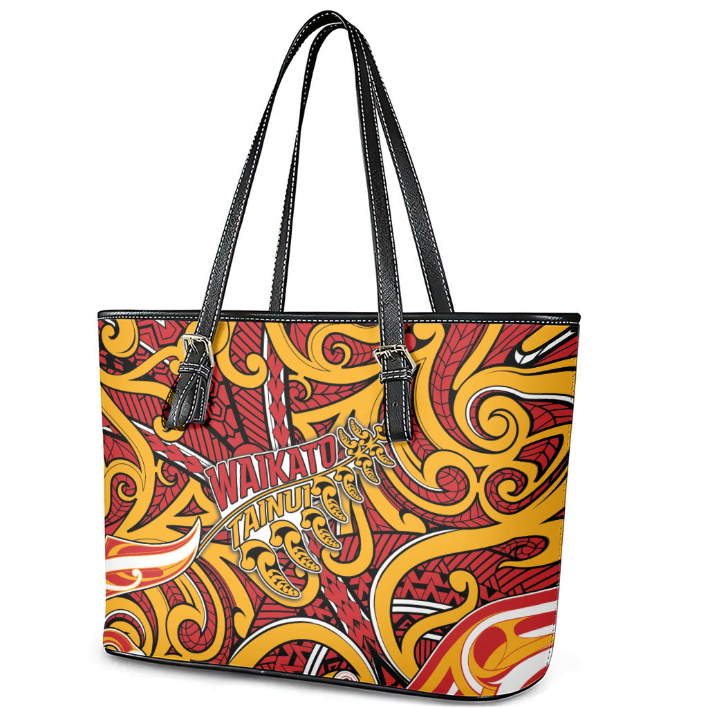 Aotearoa Waikato Tainui Leather Tote Bag Maori Tribal Pattern Koru Motif DT05 - Polynesian Pride