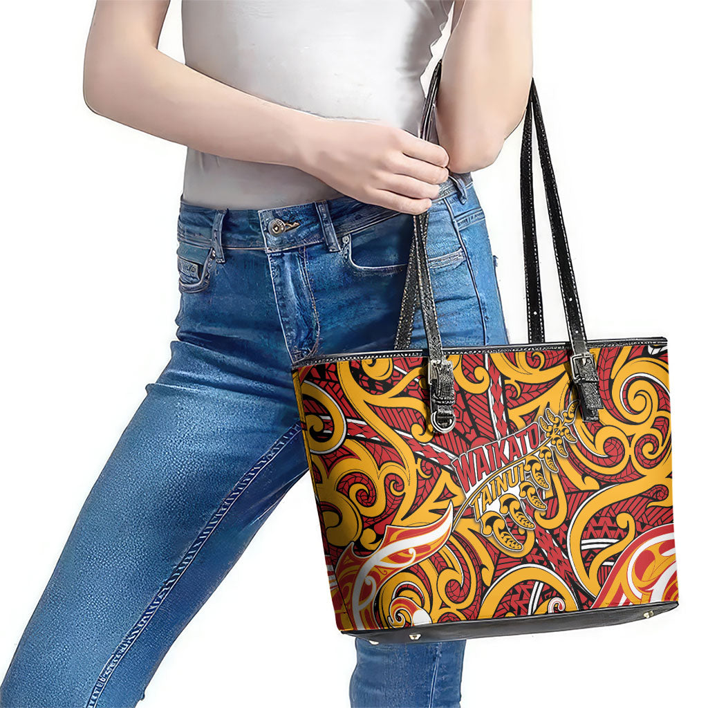 Aotearoa Waikato Tainui Leather Tote Bag Maori Tribal Pattern Koru Motif DT05 - Polynesian Pride