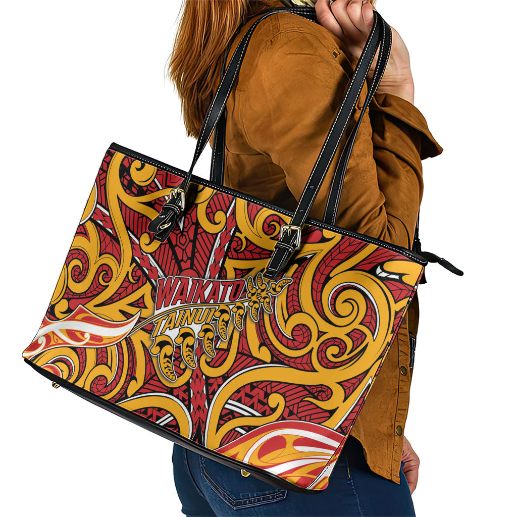 Aotearoa Waikato Tainui Leather Tote Bag Maori Tribal Pattern Koru Motif DT05 - Polynesian Pride