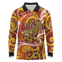 Custom Aotearoa Waikato Tainui Long Sleeve Polo Shirt Maori Tribal Pattern Koru Motif DT05 Yellow - Polynesian Pride