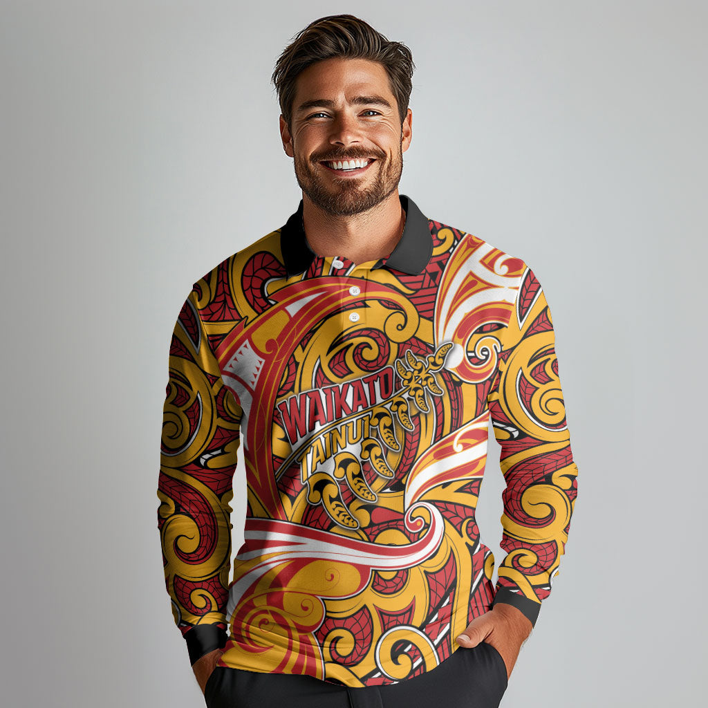 Custom Aotearoa Waikato Tainui Long Sleeve Polo Shirt Maori Tribal Pattern Koru Motif DT05 - Polynesian Pride