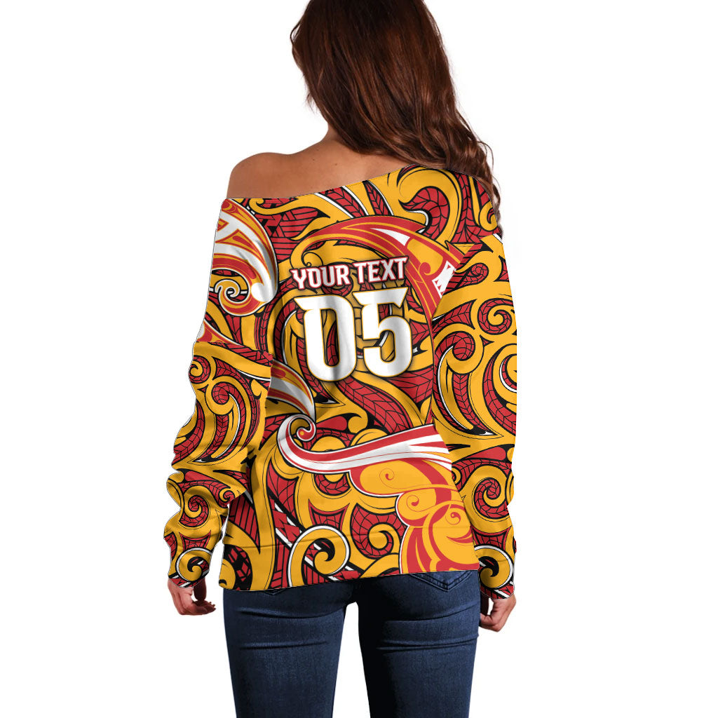 Custom Aotearoa Waikato Tainui Off Shoulder Sweater Maori Tribal Pattern Koru Motif DT05 - Polynesian Pride