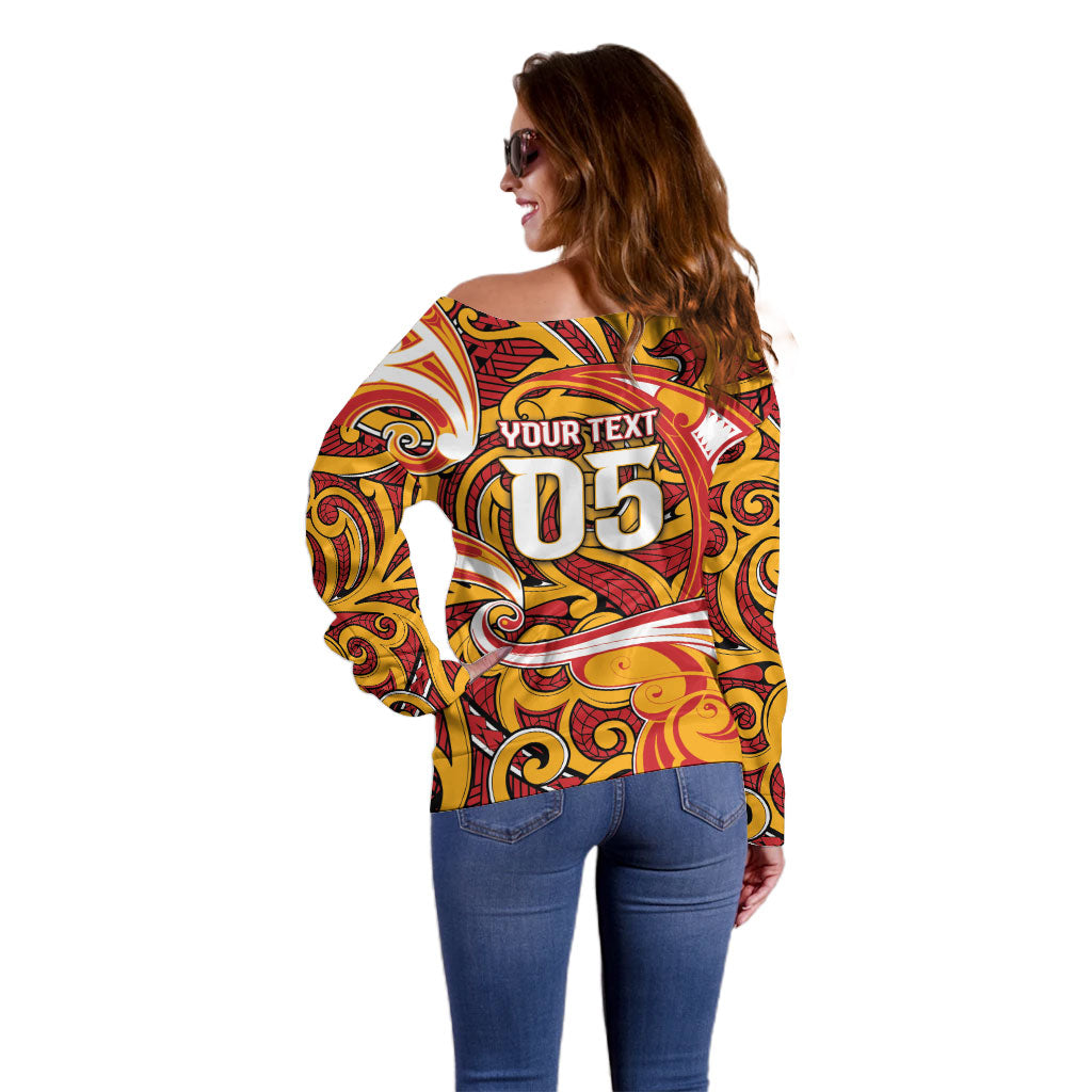Custom Aotearoa Waikato Tainui Off Shoulder Sweater Maori Tribal Pattern Koru Motif DT05 - Polynesian Pride