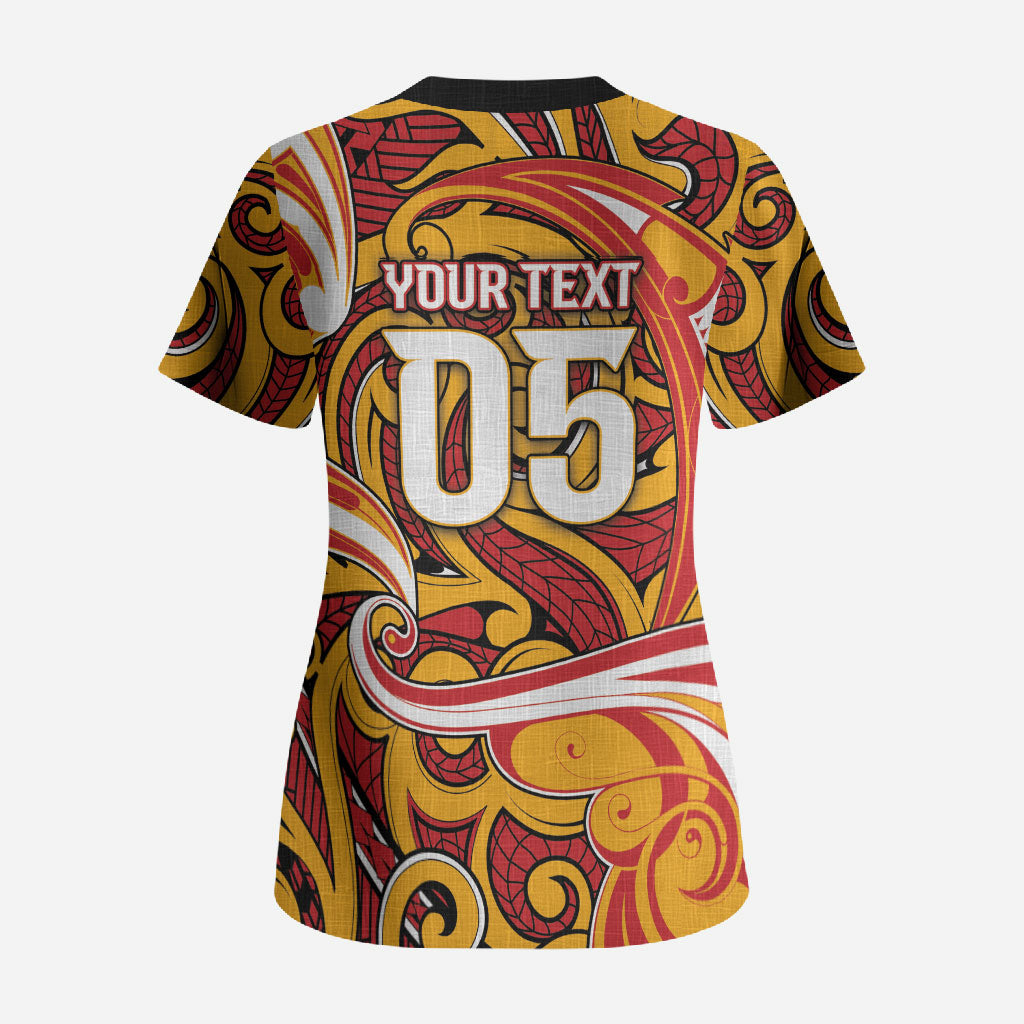 Custom Aotearoa Waikato Tainui Scrub Top Maori Tribal Pattern Koru Motif DT05 - Polynesian Pride
