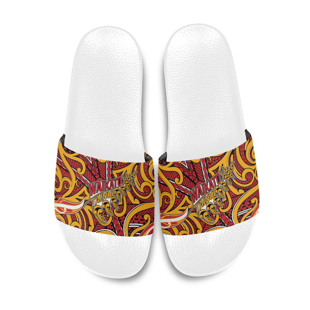 Aotearoa Waikato Tainui Slide Sandals Maori Tribal Pattern Koru Motif DT05 Yellow - Polynesian Pride