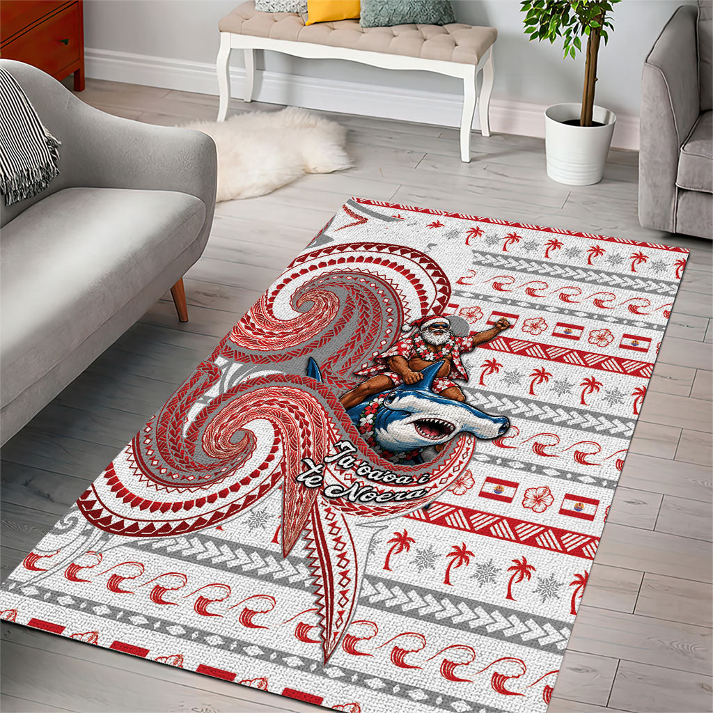 French Polynesian Christmas Area Rug Santa Riding Hammerhead Shark Tahitian DT05 - Polynesian Pride