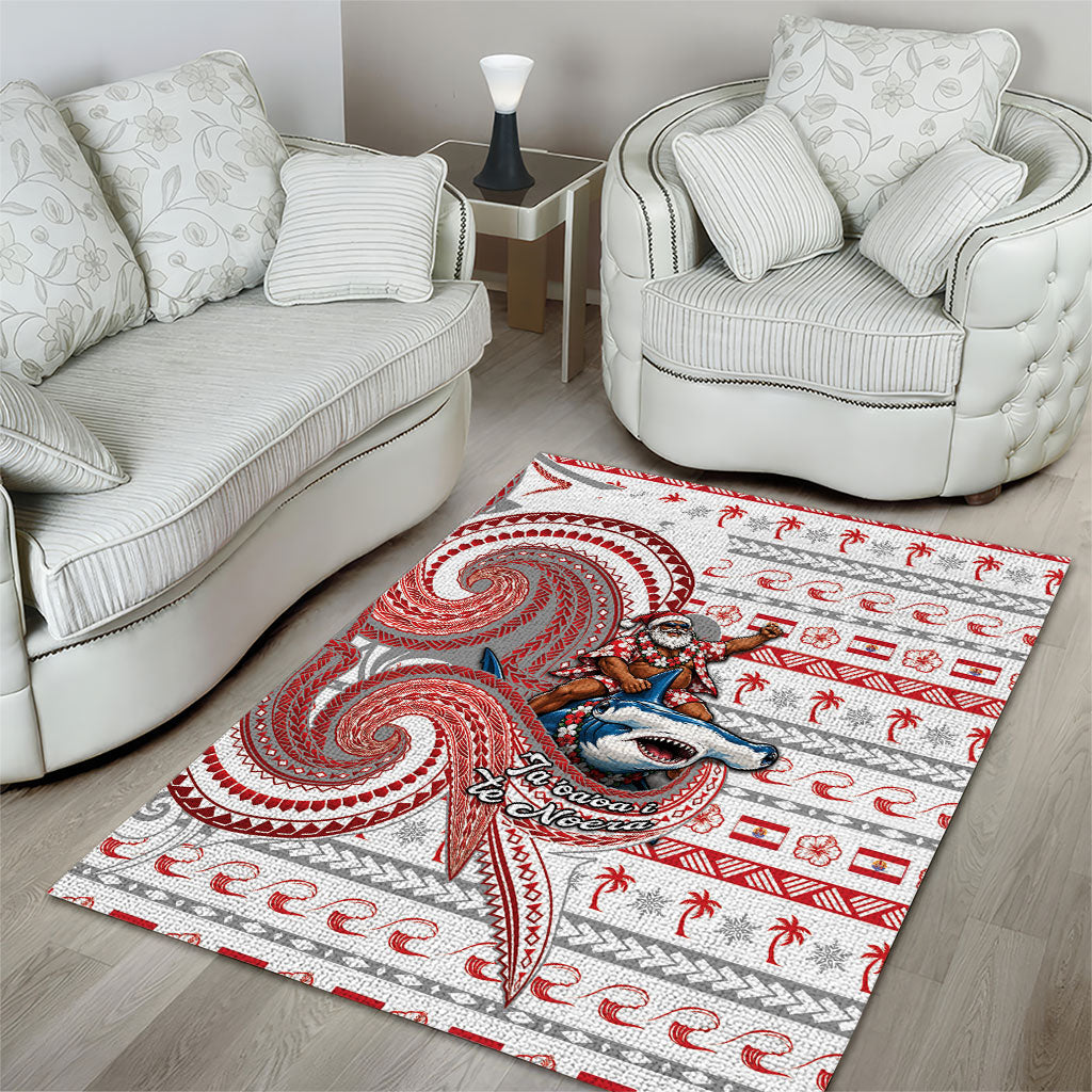 French Polynesian Christmas Area Rug Santa Riding Hammerhead Shark Tahitian DT05 - Polynesian Pride