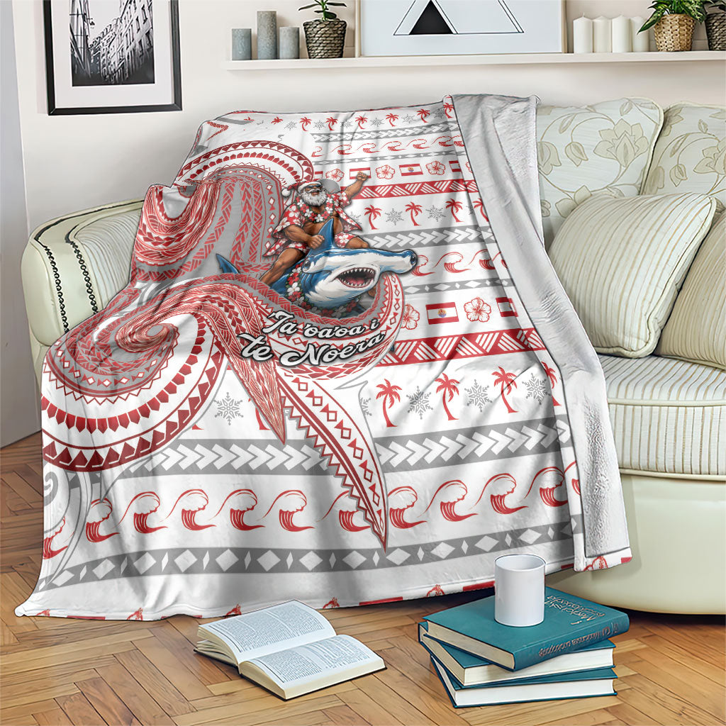 French Polynesian Christmas Blanket Santa Riding Hammerhead Shark Tahitian DT05 White - Polynesian Pride