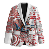 French Polynesian Christmas Blazer Santa Riding Hammerhead Shark Tahitian DT05 Unisex White - Polynesian Pride