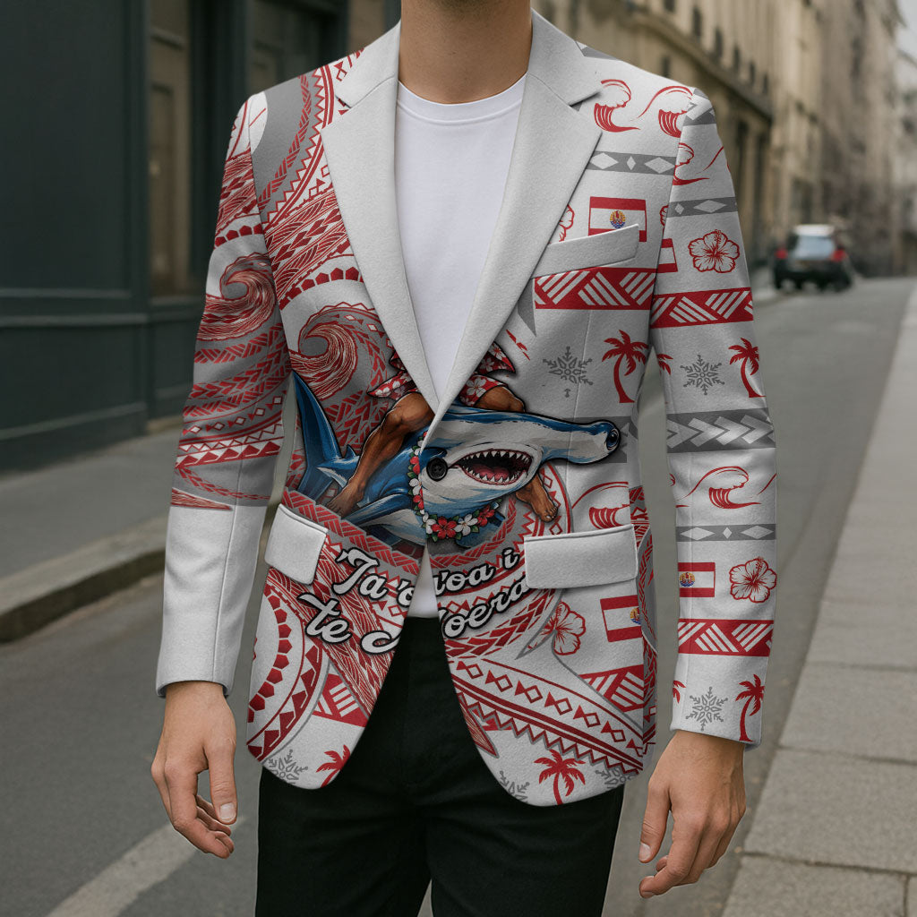 French Polynesian Christmas Blazer Santa Riding Hammerhead Shark Tahitian DT05 - Polynesian Pride