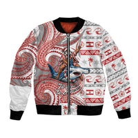 French Polynesian Christmas Bomber Jacket Santa Riding Hammerhead Shark Tahitian DT05 Unisex White - Polynesian Pride