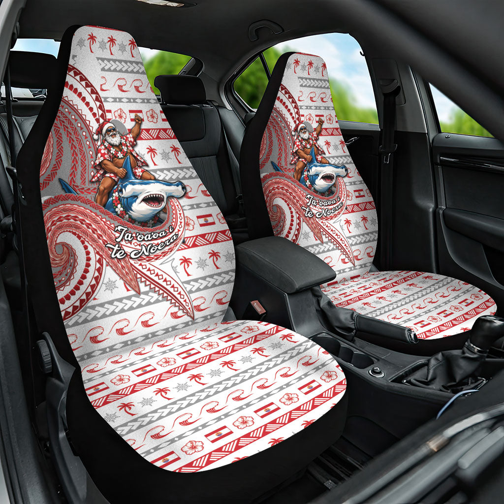 French Polynesian Christmas Car Seat Cover Santa Riding Hammerhead Shark Tahitian DT05 One Size White - Polynesian Pride