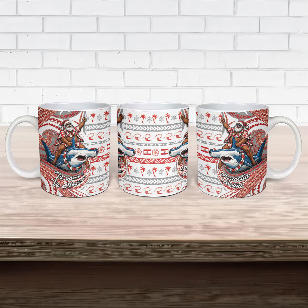 French Polynesian Christmas Ceramic Mug Santa Riding Hammerhead Shark Tahitian DT05 - Polynesian Pride