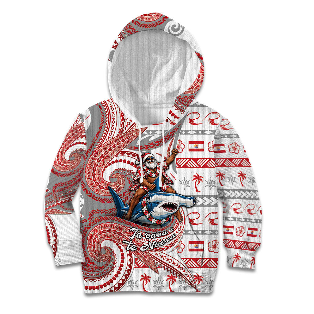 French Polynesian Christmas Kid Hoodie Santa Riding Hammerhead Shark Tahitian DT05 Hoodie White - Polynesian Pride