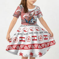 French Polynesian Christmas Kid Short Sleeve Dress Santa Riding Hammerhead Shark Tahitian DT05 KID White - Polynesian Pride