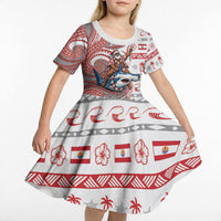 French Polynesian Christmas Kid Short Sleeve Dress Santa Riding Hammerhead Shark Tahitian DT05 - Polynesian Pride
