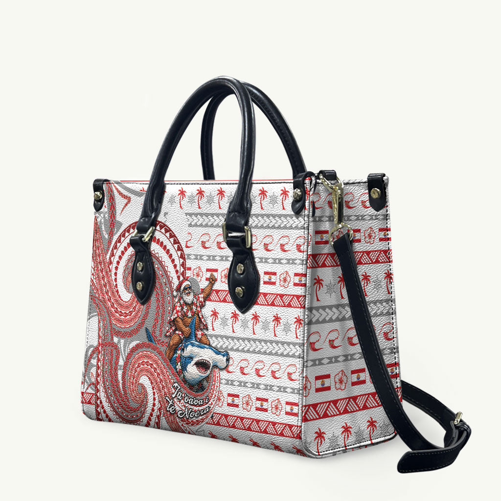 French Polynesian Christmas Leather Bag Santa Riding Hammerhead Shark Tahitian DT05 White - Polynesian Pride