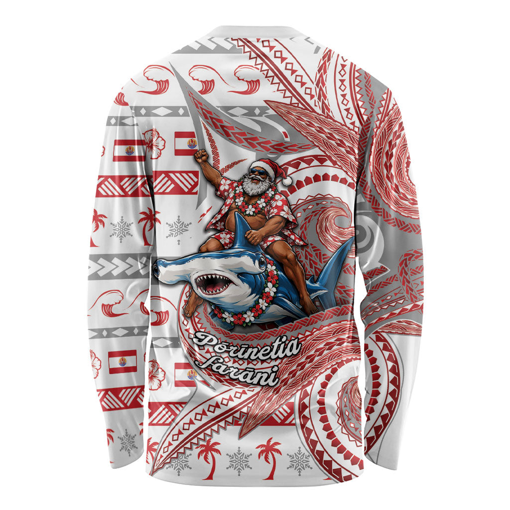 French Polynesian Christmas Long Sleeve Shirt Santa Riding Hammerhead Shark Tahitian DT05 - Polynesian Pride