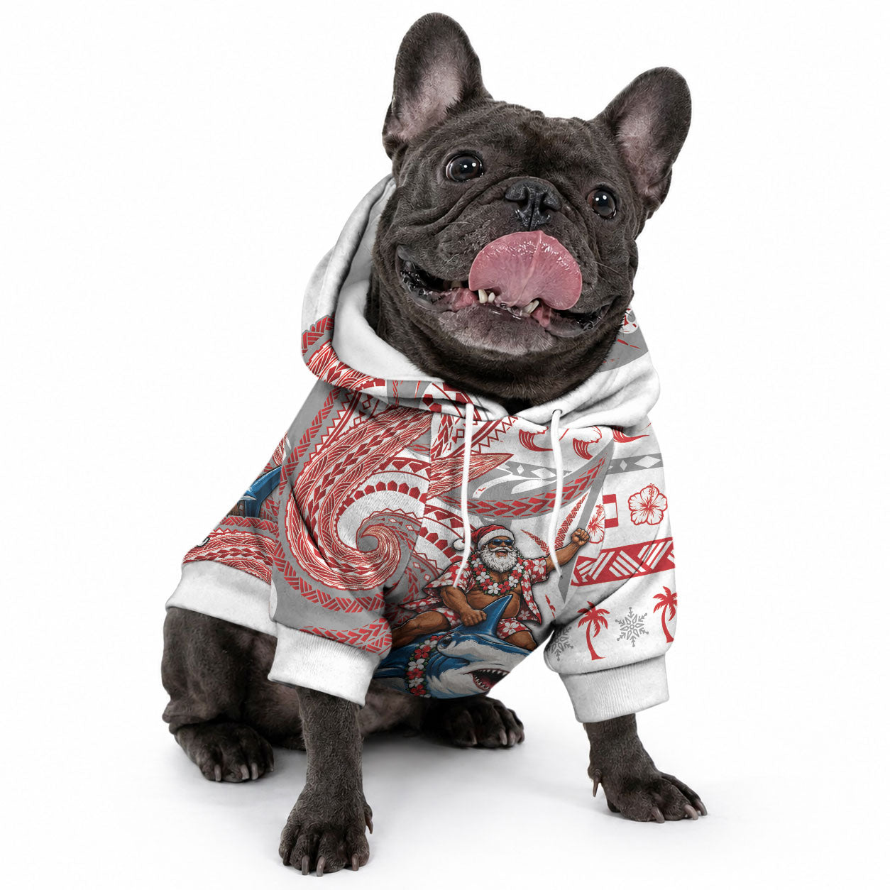 French Polynesian Christmas Pet Hoodie Santa Riding Hammerhead Shark Tahitian DT05 - Polynesian Pride
