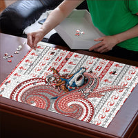 French Polynesian Christmas Puzzle Santa Riding Hammerhead Shark Tahitian DT05 - Polynesian Pride