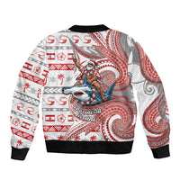 French Polynesian Christmas Sleeve Zip Bomber Jacket Santa Riding Hammerhead Shark Tahitian DT05 - Polynesian Pride