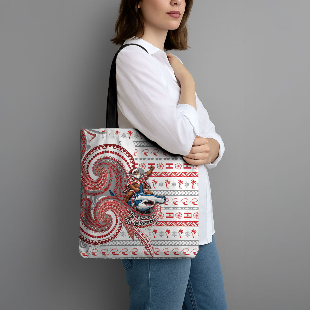 French Polynesian Christmas Tote Bag Santa Riding Hammerhead Shark Tahitian DT05 - Polynesian Pride