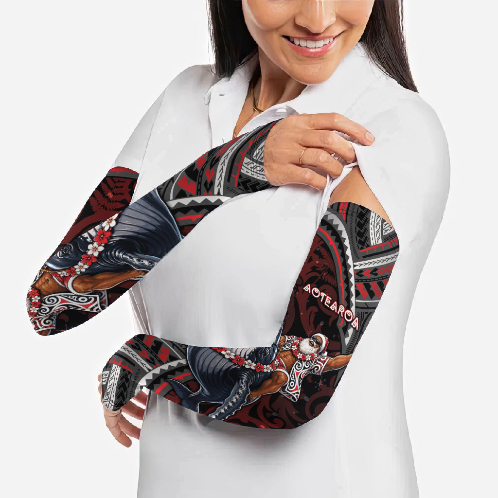Aotearoa Christmas Arm Sleeves Santa Riding Humpback Whale Maori Koru DT05 - Polynesian Pride