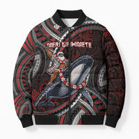 Aotearoa Christmas Bomber Puffer Jacket Santa Riding Humpback Whale Maori Koru DT05 Unisex Red - Polynesian Pride
