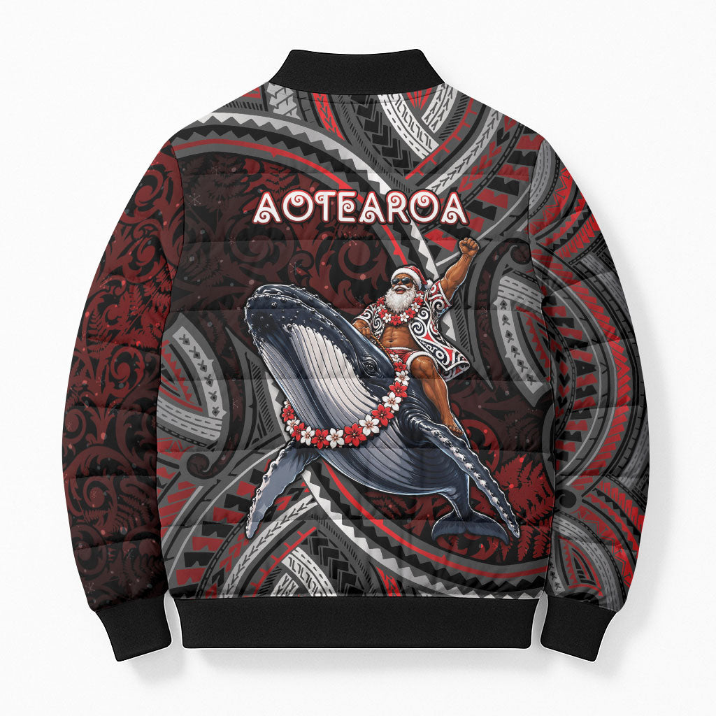 Aotearoa Christmas Bomber Puffer Jacket Santa Riding Humpback Whale Maori Koru DT05 - Polynesian Pride