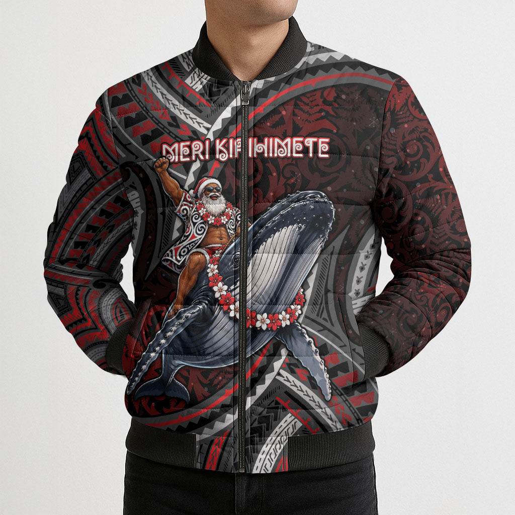 Aotearoa Christmas Bomber Puffer Jacket Santa Riding Humpback Whale Maori Koru DT05 - Polynesian Pride