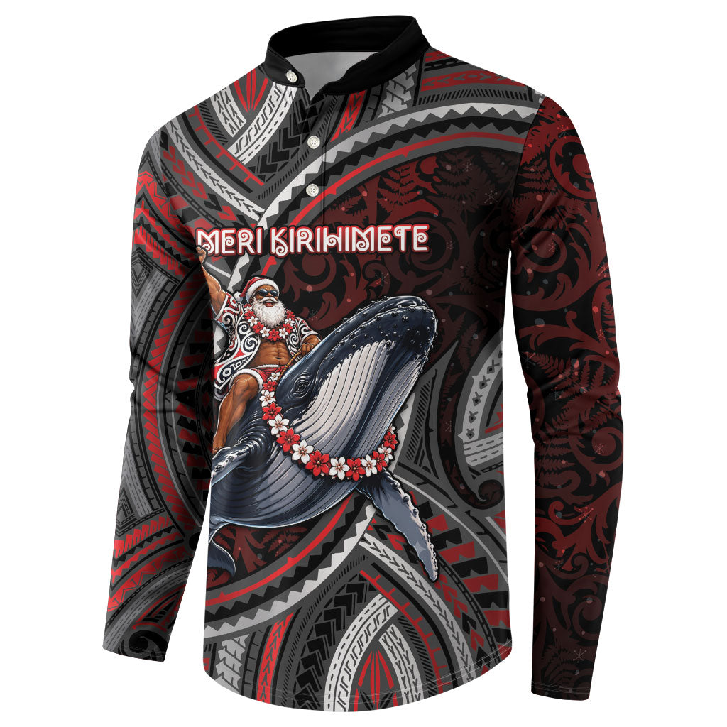 Aotearoa Christmas Button Sweatshirt Santa Riding Humpback Whale Maori Koru DT05 - Polynesian Pride