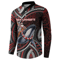 Aotearoa Christmas Button Sweatshirt Santa Riding Humpback Whale Maori Koru DT05 - Polynesian Pride