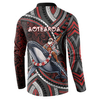 Aotearoa Christmas Button Sweatshirt Santa Riding Humpback Whale Maori Koru DT05 - Polynesian Pride