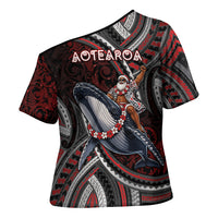 Aotearoa Christmas Cross Shoulder Shirt Santa Riding Humpback Whale Maori Koru DT05 - Polynesian Pride