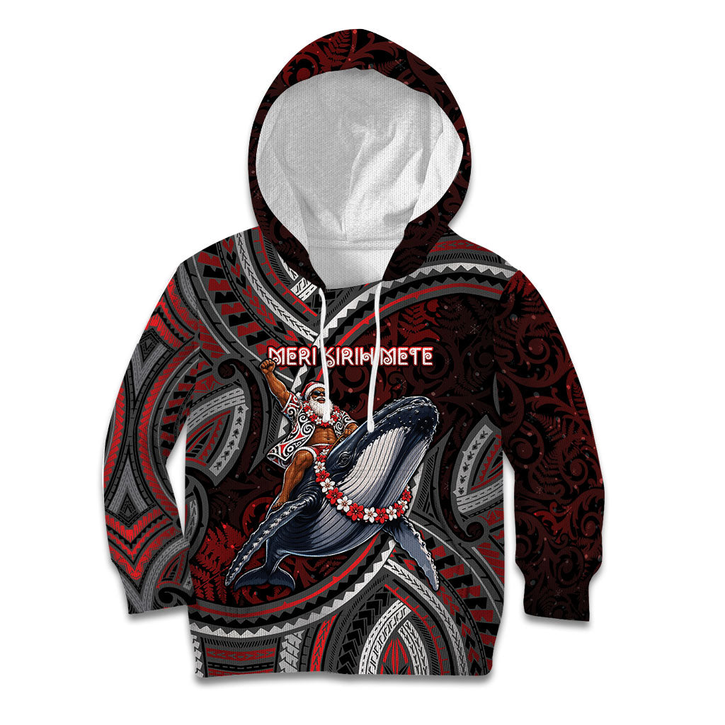 Aotearoa Christmas Kid Hoodie Santa Riding Humpback Whale Maori Koru DT05 Hoodie Red - Polynesian Pride