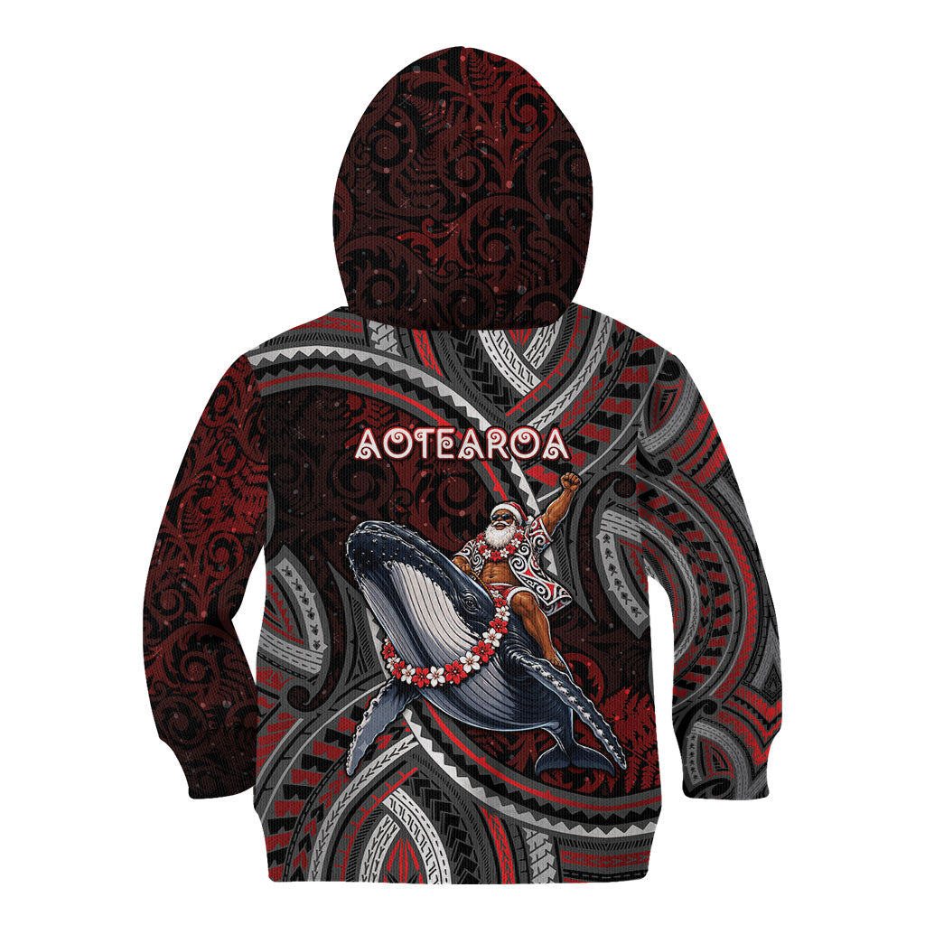 Aotearoa Christmas Kid Hoodie Santa Riding Humpback Whale Maori Koru DT05 - Polynesian Pride