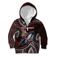 Aotearoa Christmas Kid Hoodie Santa Riding Humpback Whale Maori Koru DT05 Zip Hoodie Red - Polynesian Pride