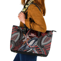 Aotearoa Christmas Leather Tote Bag Santa Riding Humpback Whale Maori Koru DT05 Red - Polynesian Pride
