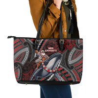 Aotearoa Christmas Leather Tote Bag Santa Riding Humpback Whale Maori Koru DT05 - Polynesian Pride