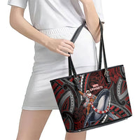 Aotearoa Christmas Leather Tote Bag Santa Riding Humpback Whale Maori Koru DT05 - Polynesian Pride