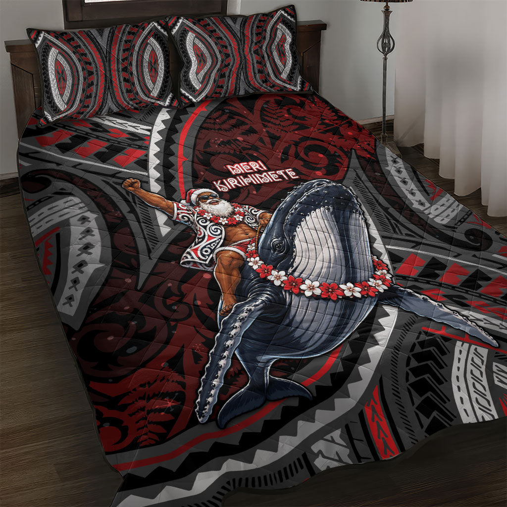 Aotearoa Christmas Quilt Bed Set Santa Riding Humpback Whale Maori Koru DT05 Red - Polynesian Pride