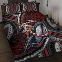 Aotearoa Christmas Quilt Bed Set Santa Riding Humpback Whale Maori Koru DT05 Red - Polynesian Pride